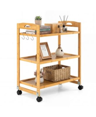 3-Tier Bamboo Rolling Cart with Adjustable Shelves