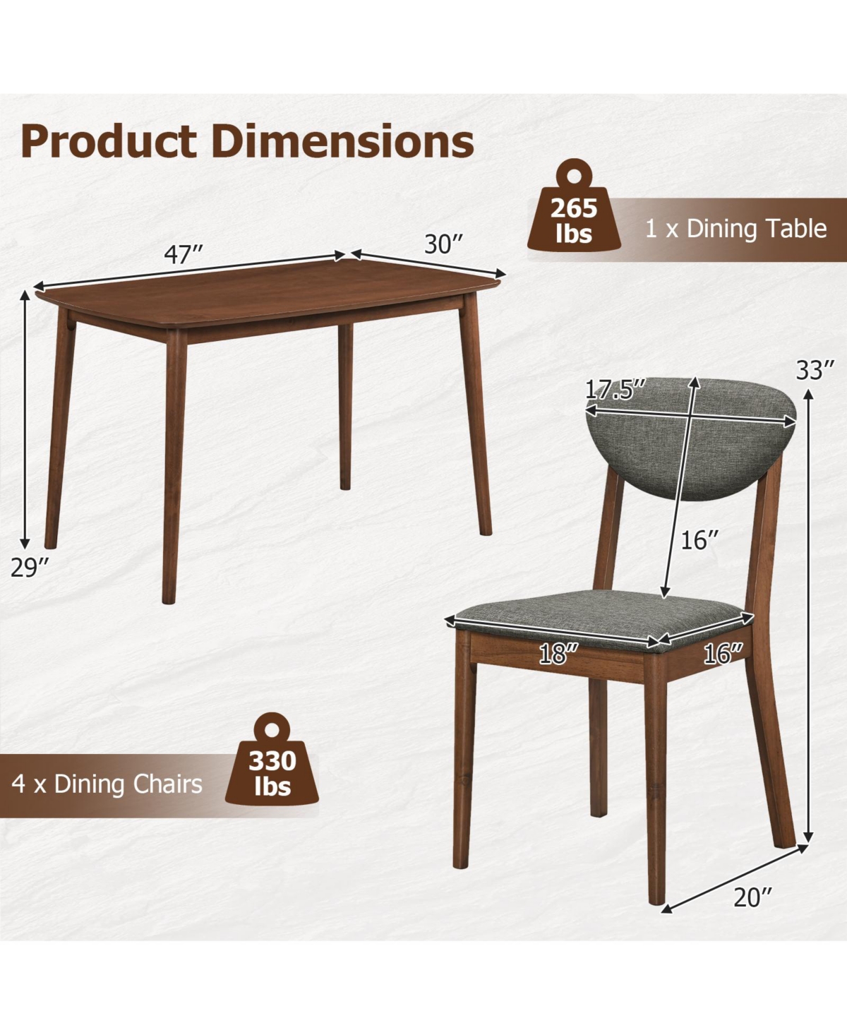 Gymax Wooden Dining Table Set for 4 w/Padded Seat for Living Room Breakfast Nook Coffee and Clay