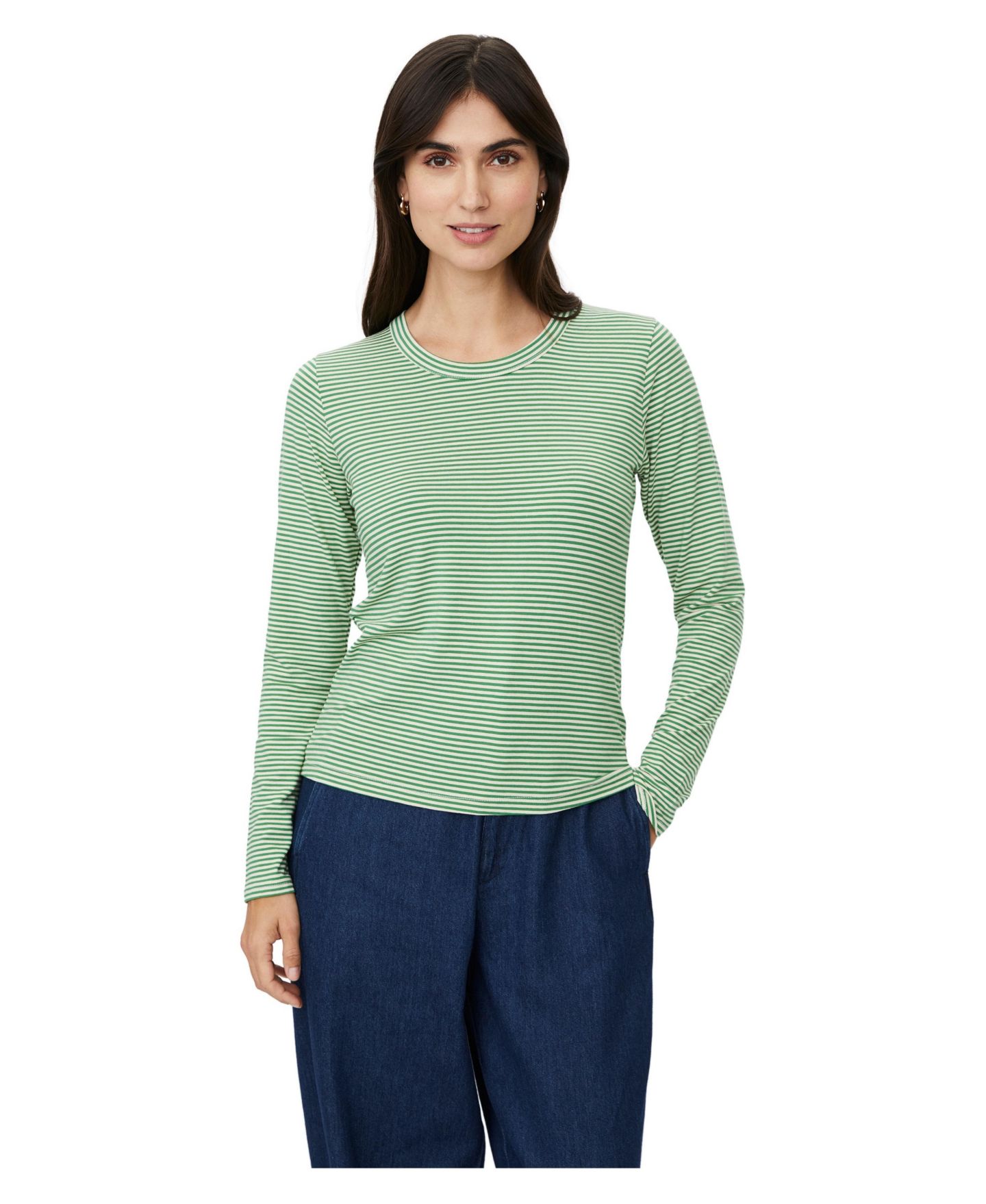 Женская футболка Masai Copenhagen Daritha Long-Sleeve Striped Crewneck, цвет: Мятный зелёный — фото 1