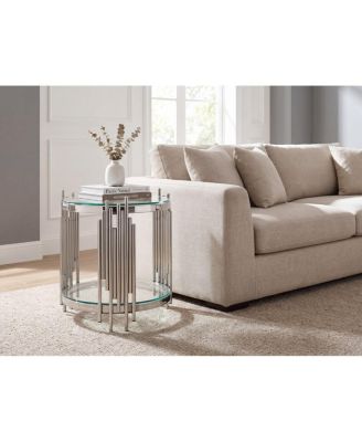 Luxury 2-Tier Round Glass End Table with Silver Steel Frame