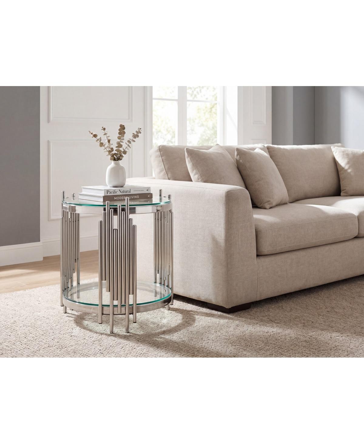 Streamdale Furniture Luxury 2-Tier Round Glass End Table with Silver Steel Frame