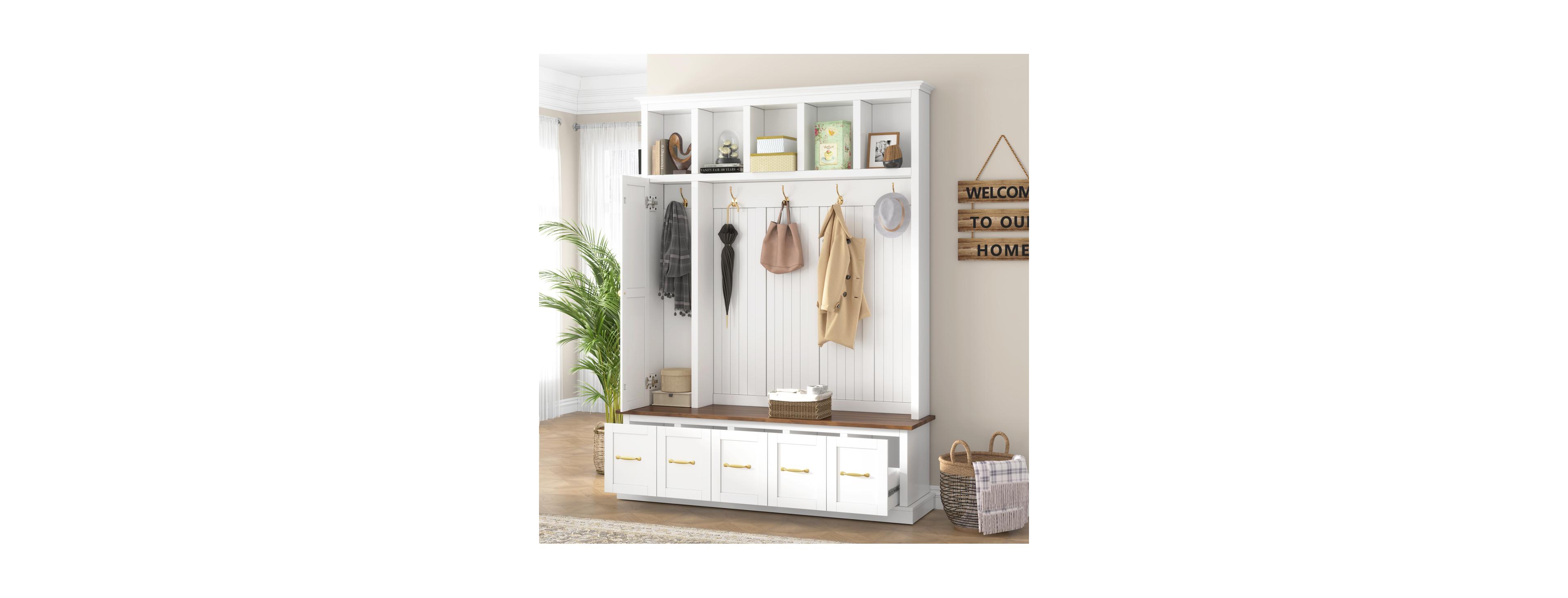 Streamdale Furniture Entryway Hall Tree with Coat Hooks