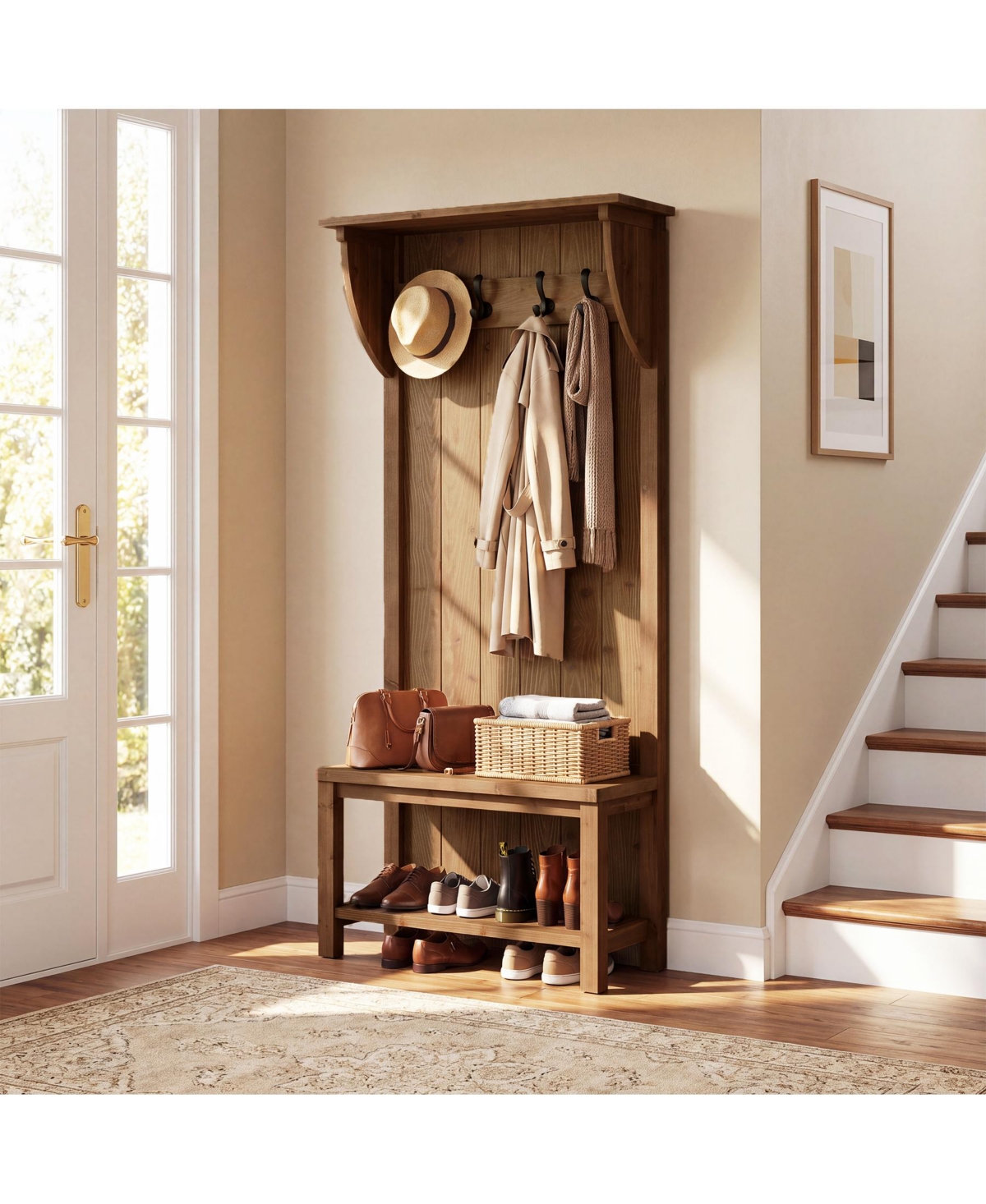 Tribesigns 70.87'' Solid Wood Hall Tree with Shoe Bench, Coat Rack