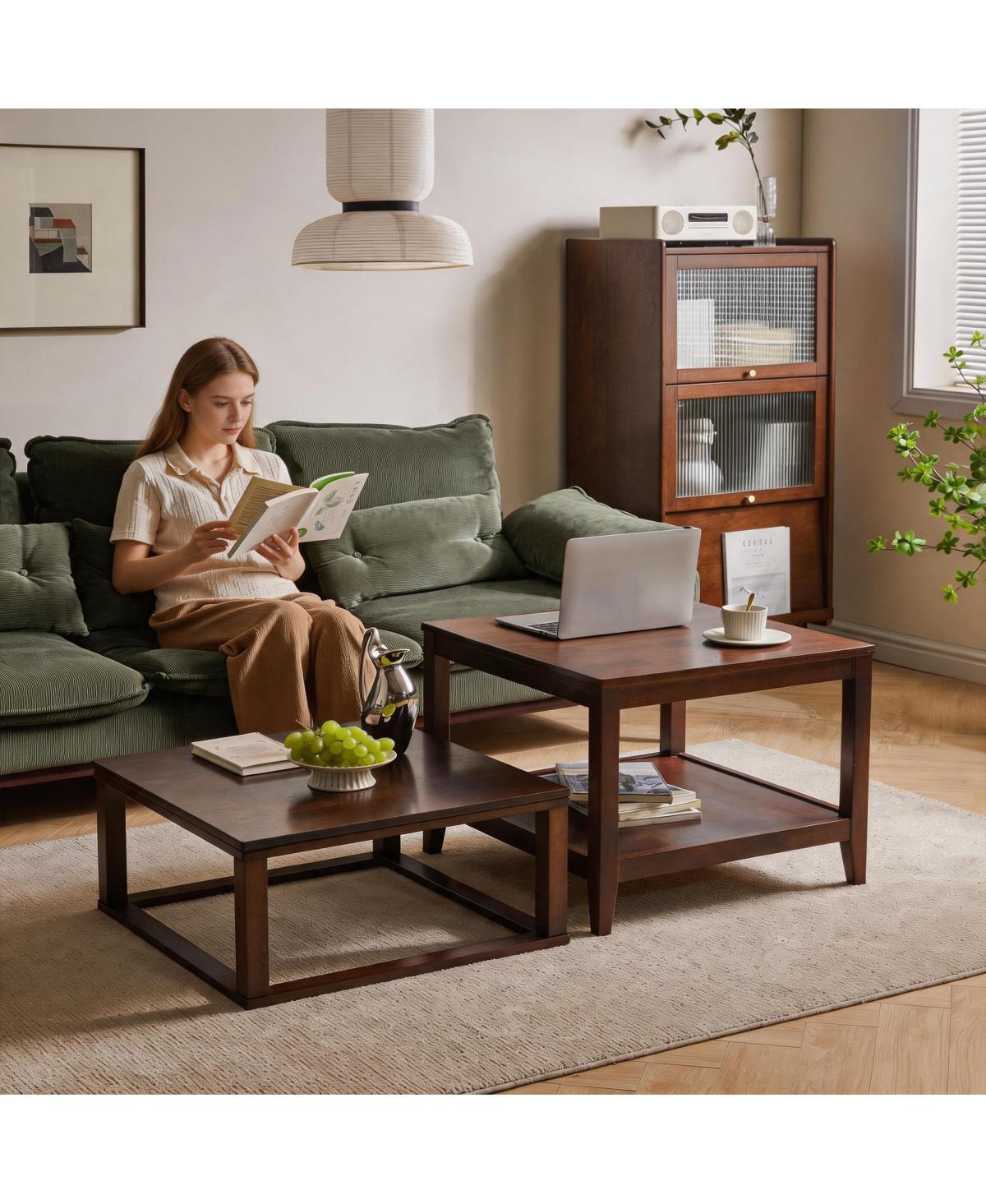 Streamdale Furniture Solid Wood 2-Tier Square End Table with Storage Shelf