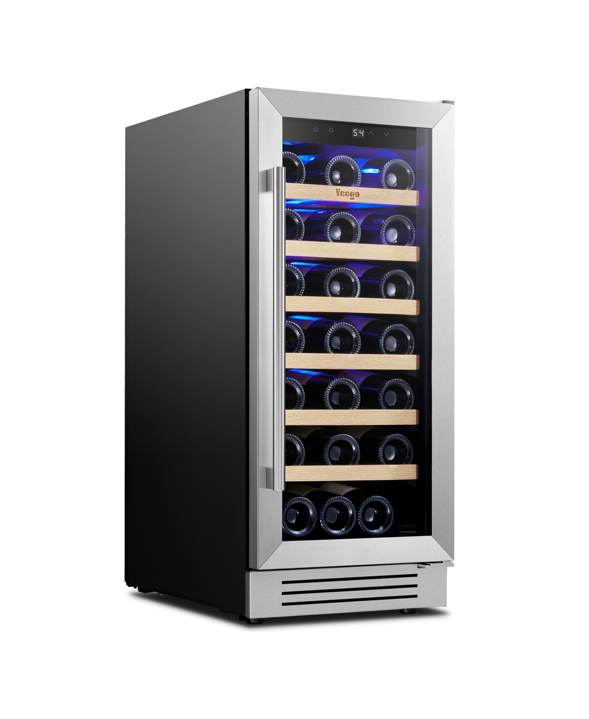 Yeego 15" Wine Cooler Single Zone Refrigerator 33 Bottles 40degree(s)F-65degree(s)F Wine Fridge, 6 Adjustable Shelves,Glass Door,Lights Home/Bar