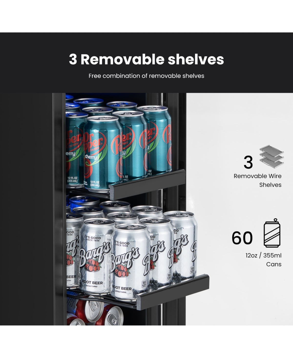 Yeego 12 Inch Beverage Refrigerator Hold 60-80 Cans,Soda,Beer,Drink Mini Fridge 34degree(s)F-54degree(s)F Drink Cooler Home,Bar Freestanding/Built-in