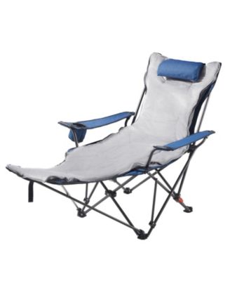 Portable Reclining Camping Chair with Cushion, Adjustable Folding Beach Chair with Footrest