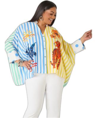 Plus Size Wonderland Animal-Print Batwing-Sleeve Shirt