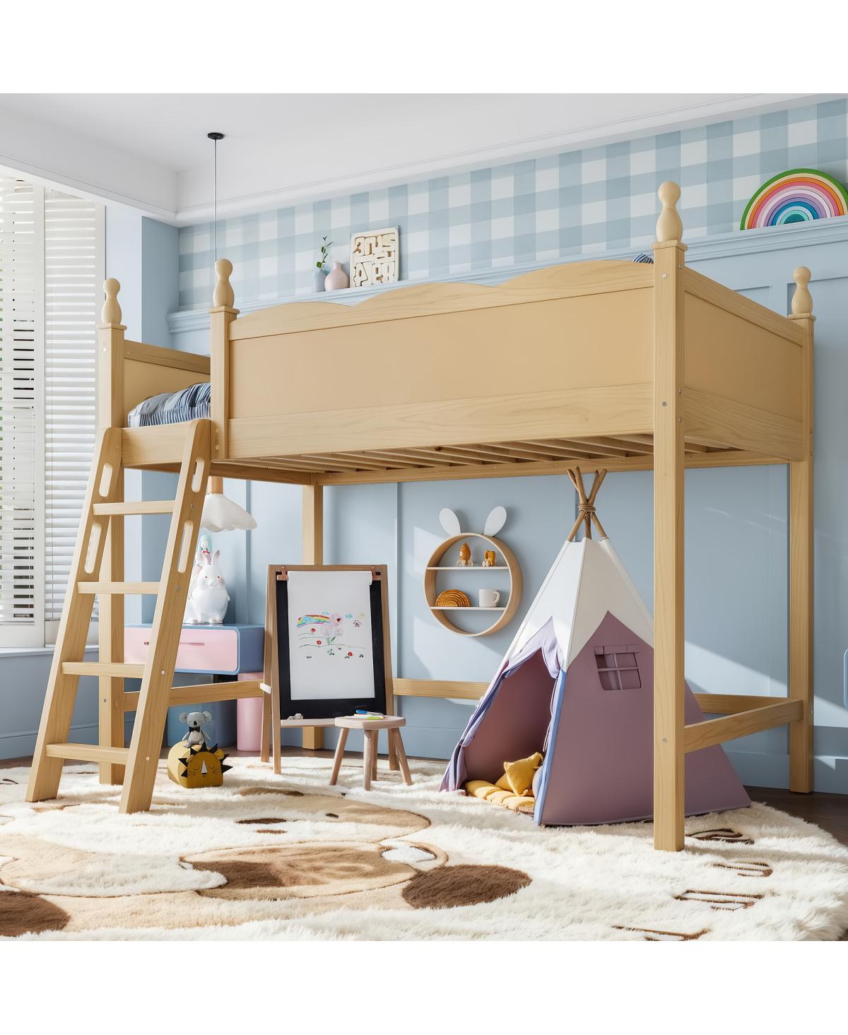 Streamdale Furniture Twin Wood Loft Bed with Ladders and Under-Bed Space