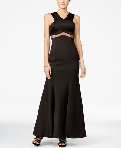 Teeze Me Juniors' Embellished Illusion-Waist Gown