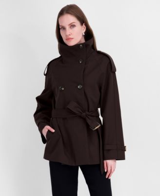 Women's Funnel-Neck Belted Trench Coat