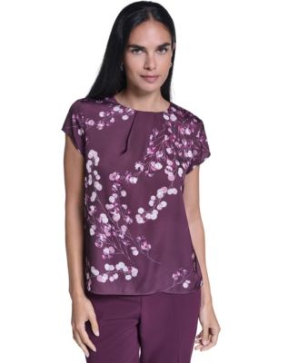 Women's Floral V-Neck Cap-Sleeve Blouse