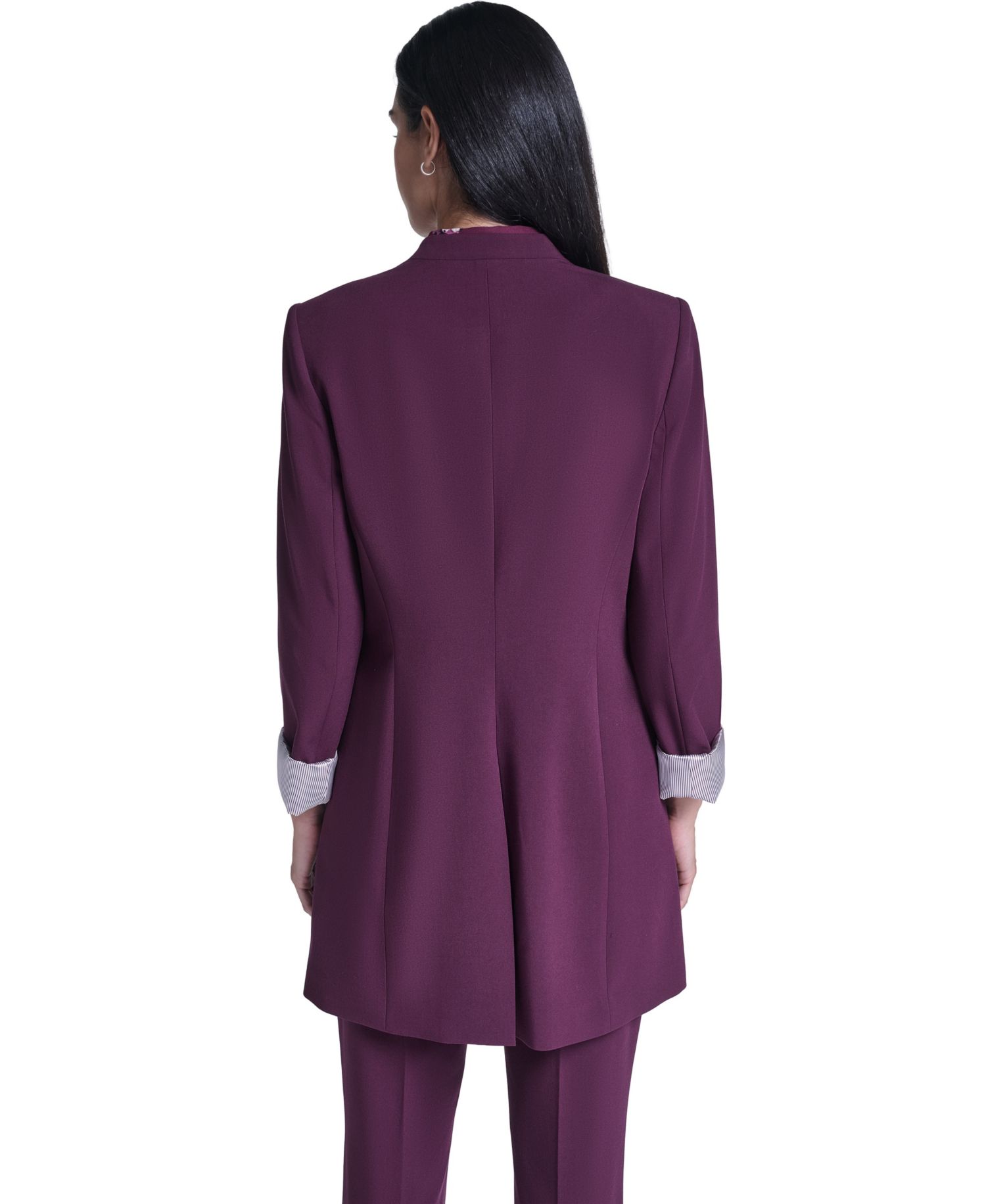 Women's Open Front Topper Collarless Shoulder-Padded Jacket