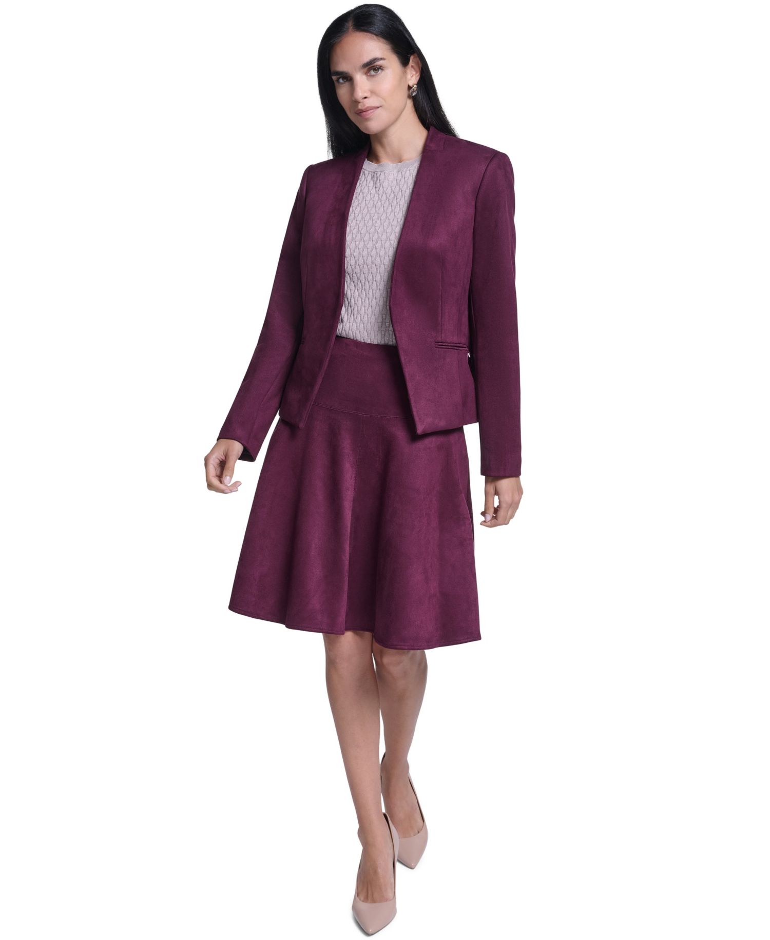 Women's Collarless Open-Front Long-Sleeve Blazer