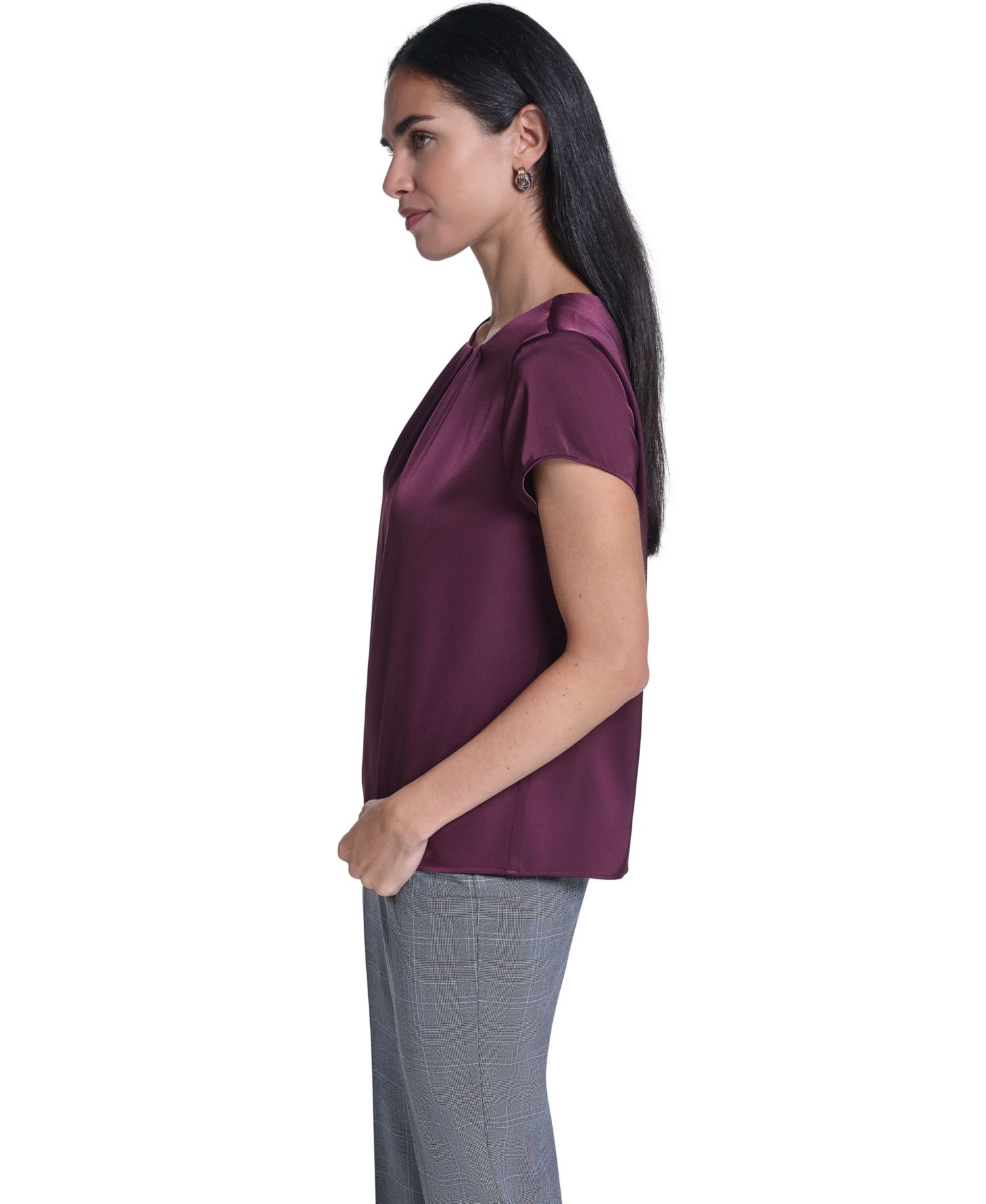 Women's Cap-Sleeve Crewneck Satin Blouse