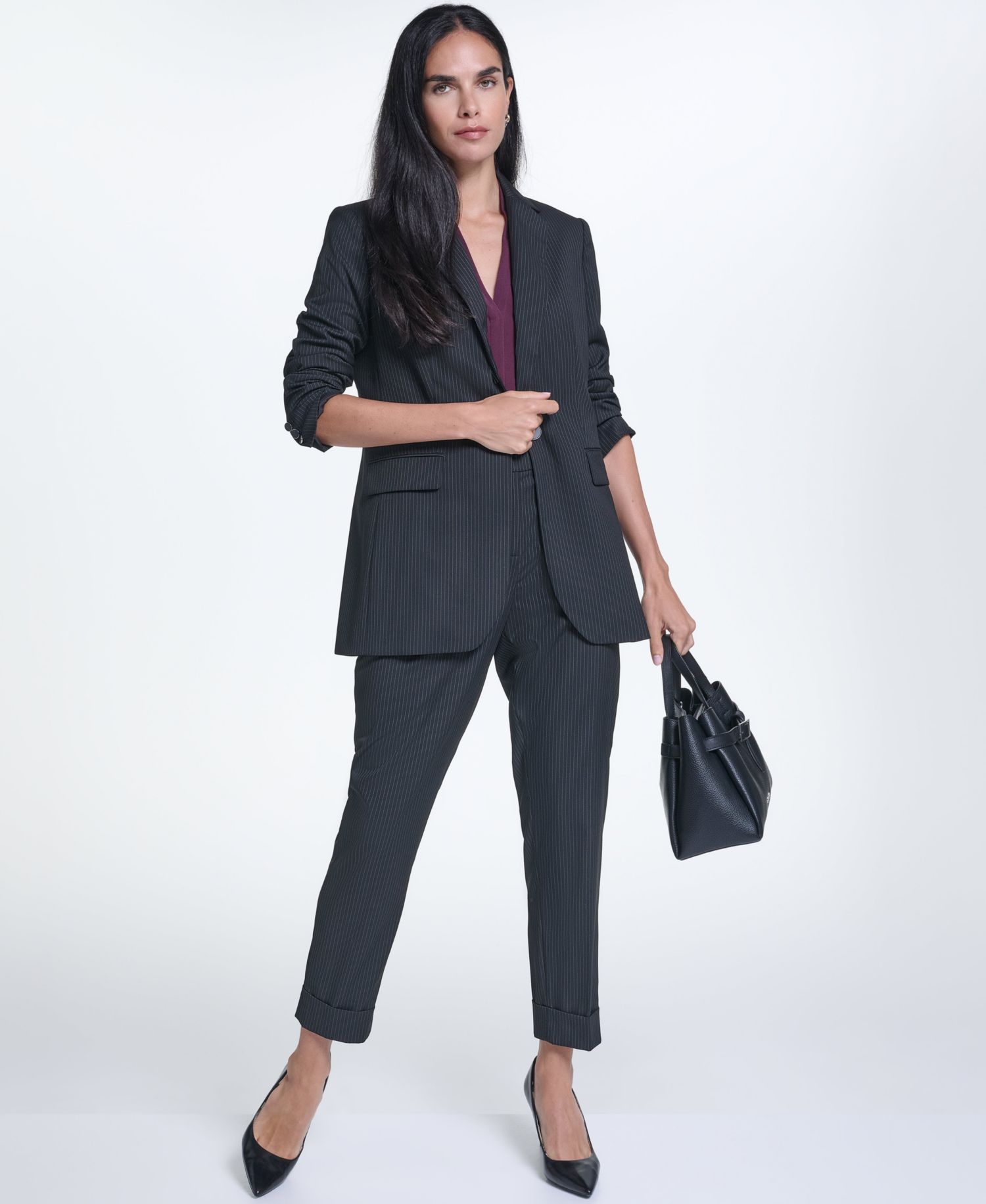 Women's Single Button Notch Collar Stripe Blazer