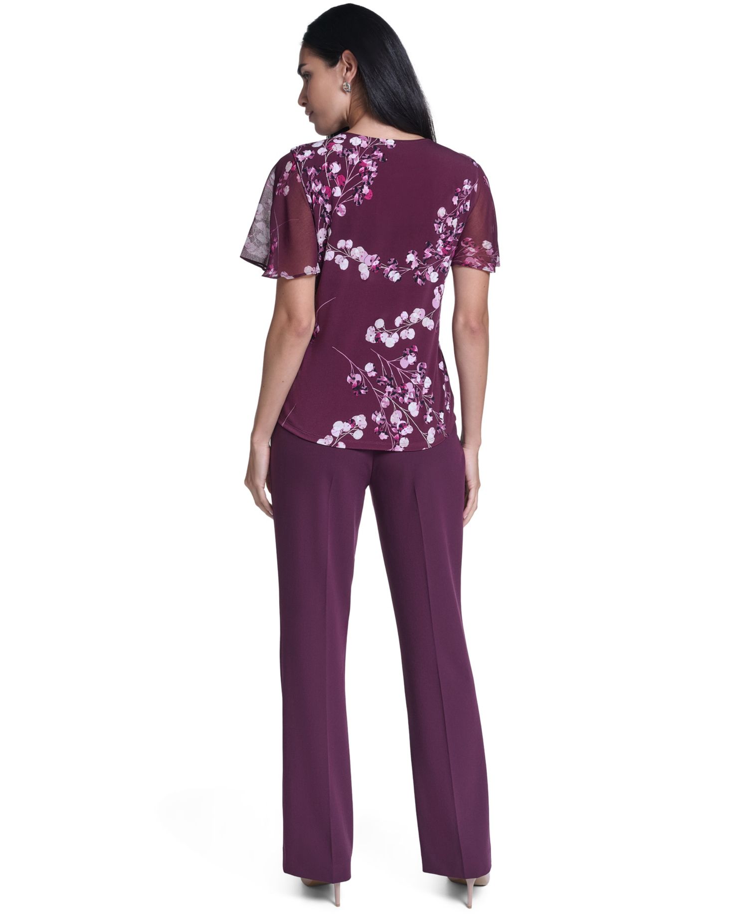 Women's V-Neck Floral Chiffon Blouse