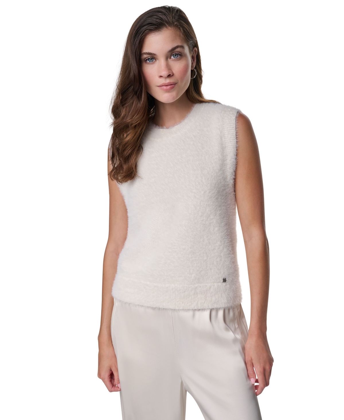 Dkny Jeans Women's Brushed Crewneck Sleeveless Sweater Vest - Eggnog