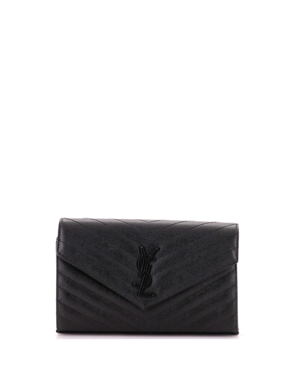 Pre-Owned Saint Laurent Medium Classic Monogram Wallet on Chain Matelasse Chevron Leather - Black