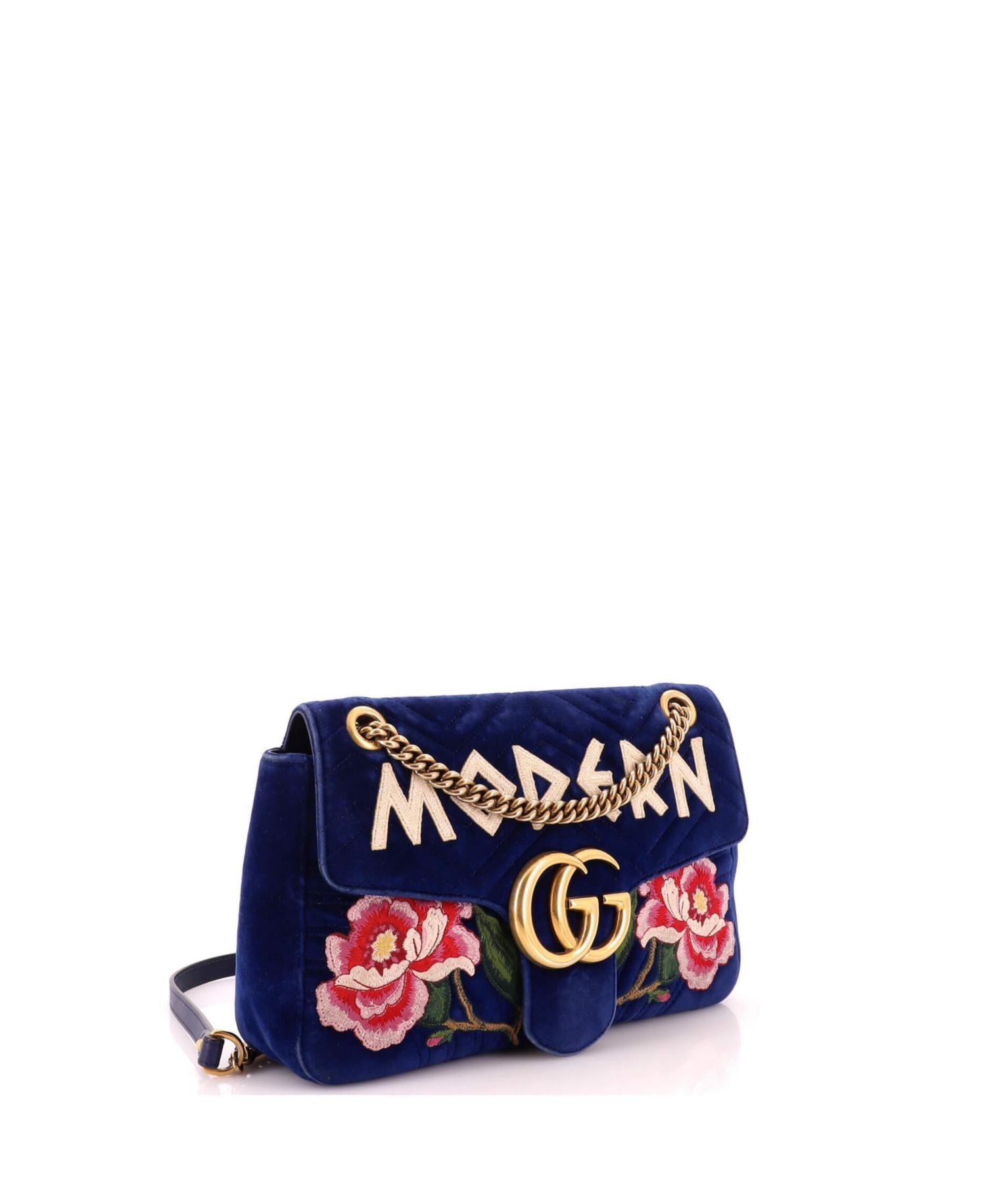 Medium GG Marmont Flap Bag Embroidered Matelasse Velvet