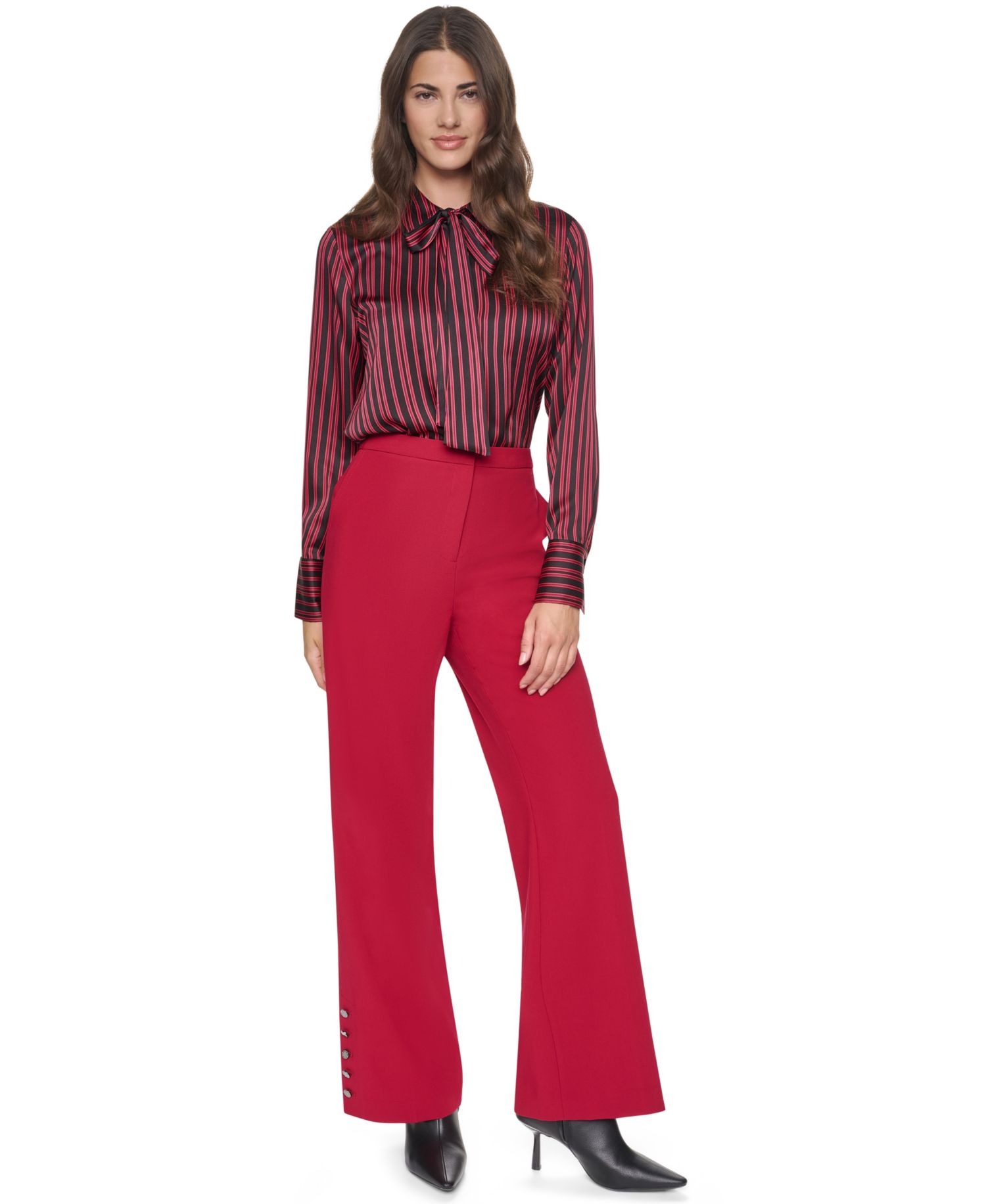 Petite High-Rise Wide-Leg Flat-Front Suit Pants