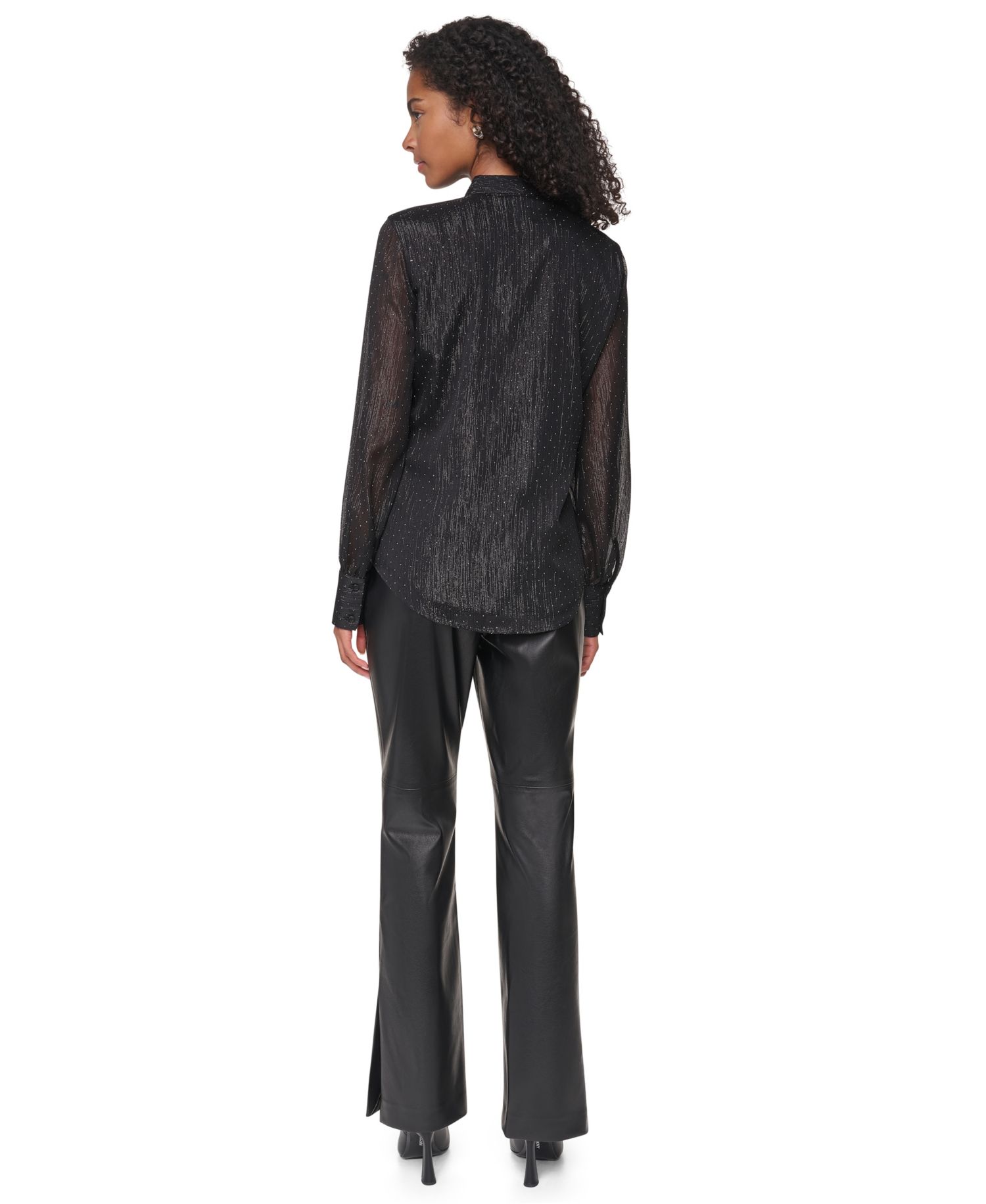Petite Long-Sleeve Tie-Neck Button-Up Blouse