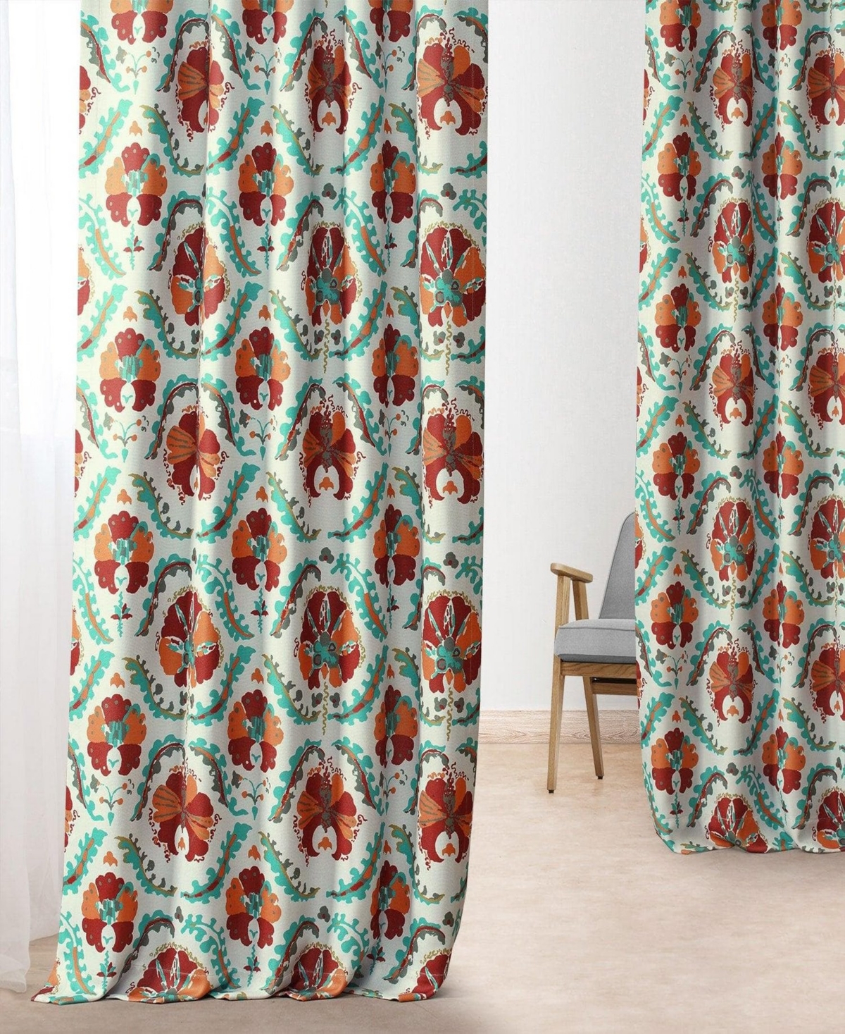 Half Price Drapes Tribeca Floral Printed Faux Linen Room Darkening Curtain