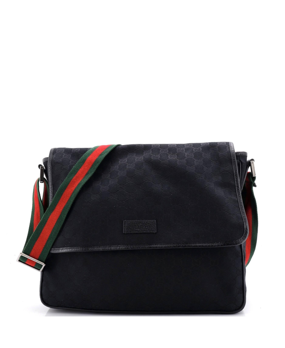 Pre-Owned Gucci Medium Web Strap Flap Messenger Gg Canvas - Black