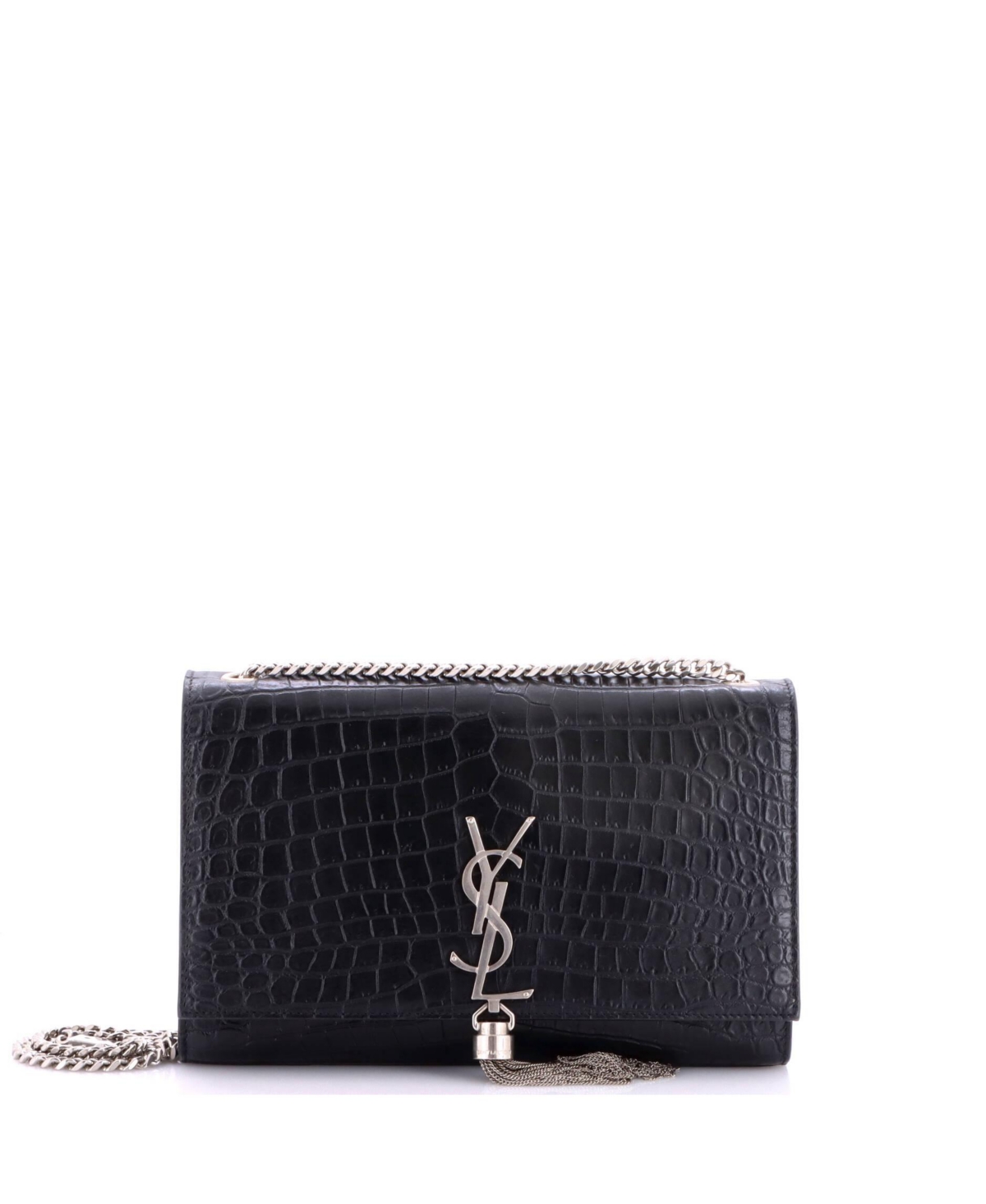 Pre-Owned Saint Laurent Medium Classic Monogram Tassel Crossbody Bag Embossed Leather - Black