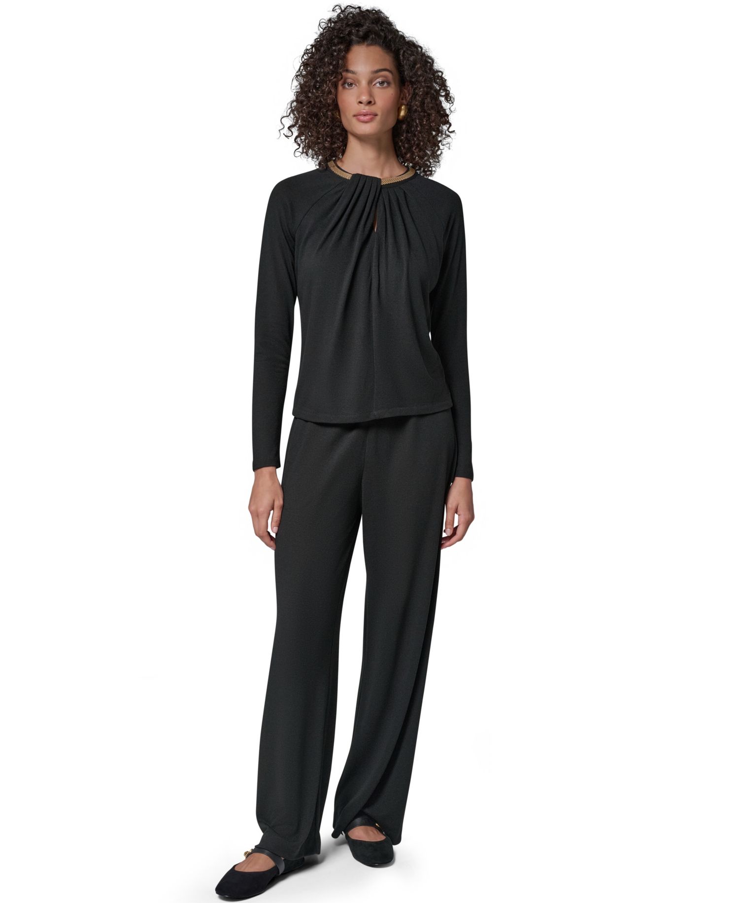 Women's Wide-Leg Flat Front Pull-On Pants