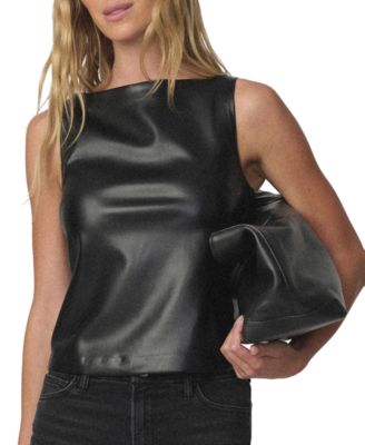Women's Boat Neck Faux-Leather Tank Top