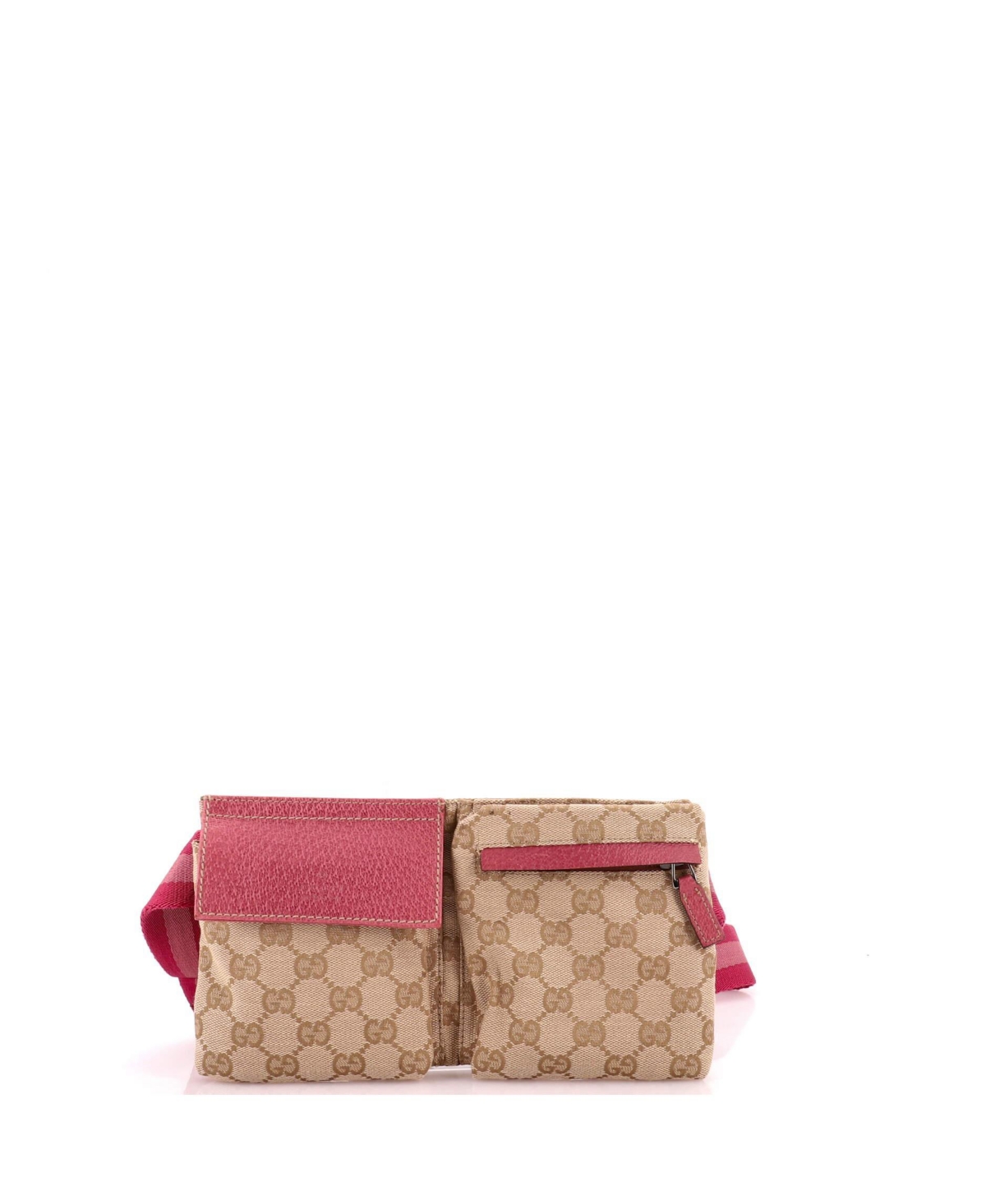 Pre-Owned Gucci Small Vintage Double Belt Bag Gg Canvas with Leather - Pink