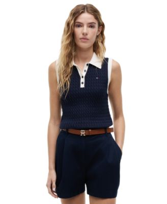 Women's Cable Knit Collared Polo Sweater