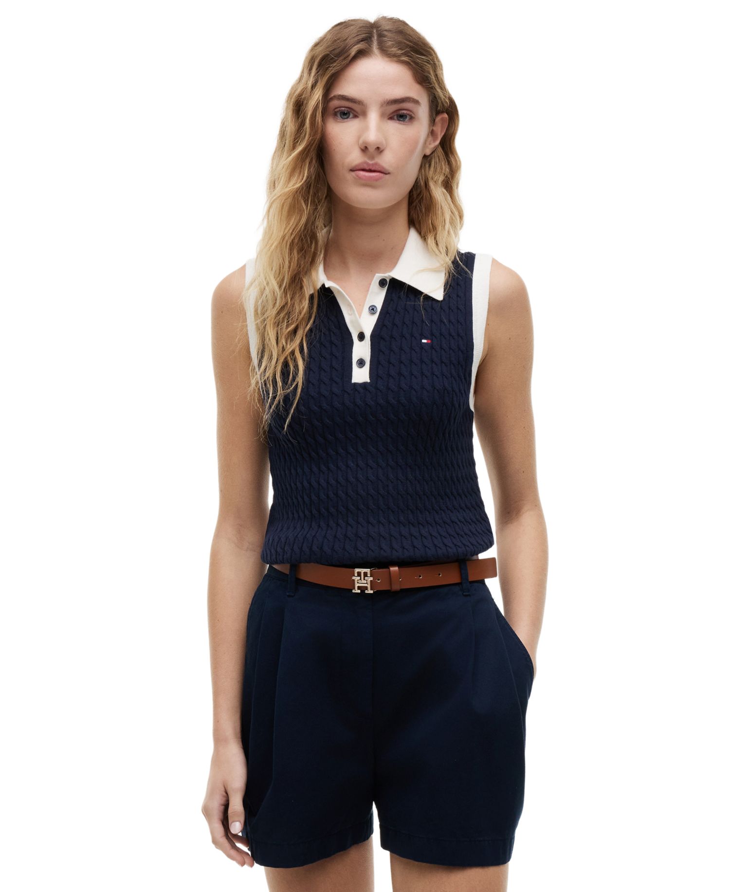 Women's Cable Knit Collared Polo Sweater
