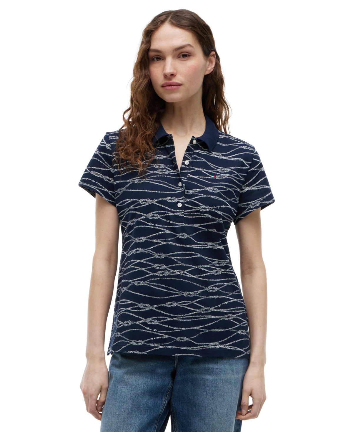 Tommy Hilfiger Women's Classic Pique Printed Short-Sleeve Polo Top