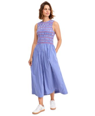 Women's Cotton Smocked Striped Maxi Dress