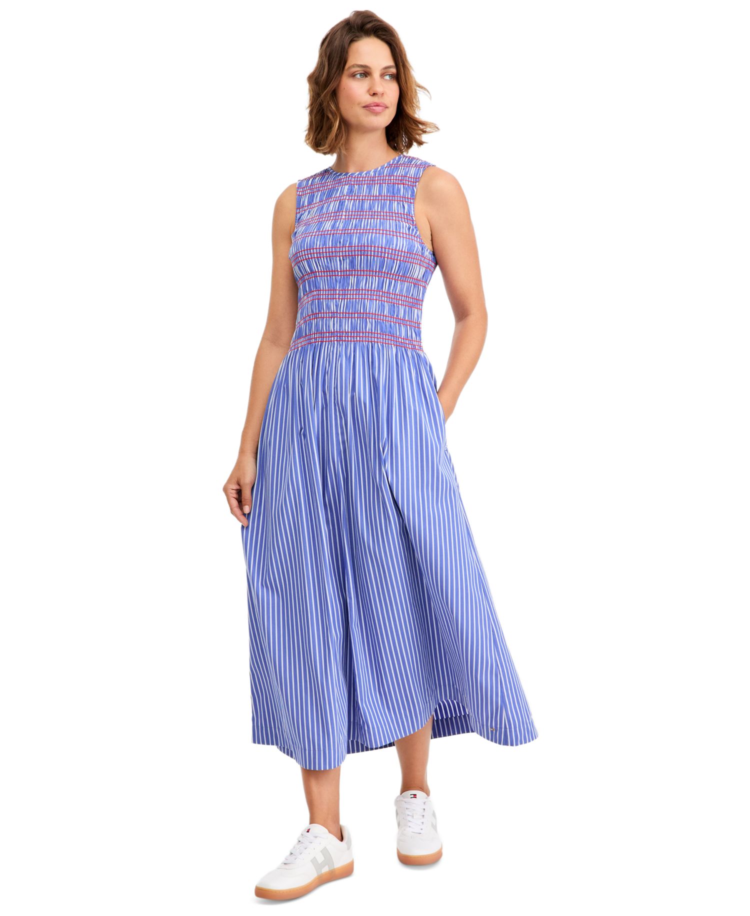 Women's Cotton Smocked Striped Maxi Dress