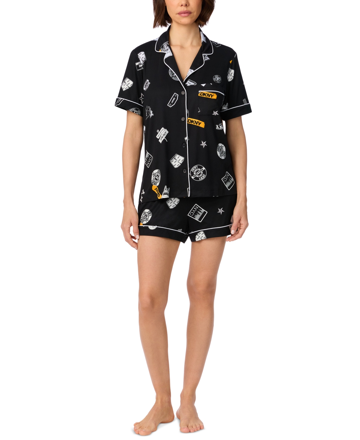 Dkny Women's Short-Sleeve Notch-Collar Top and Shorts Set