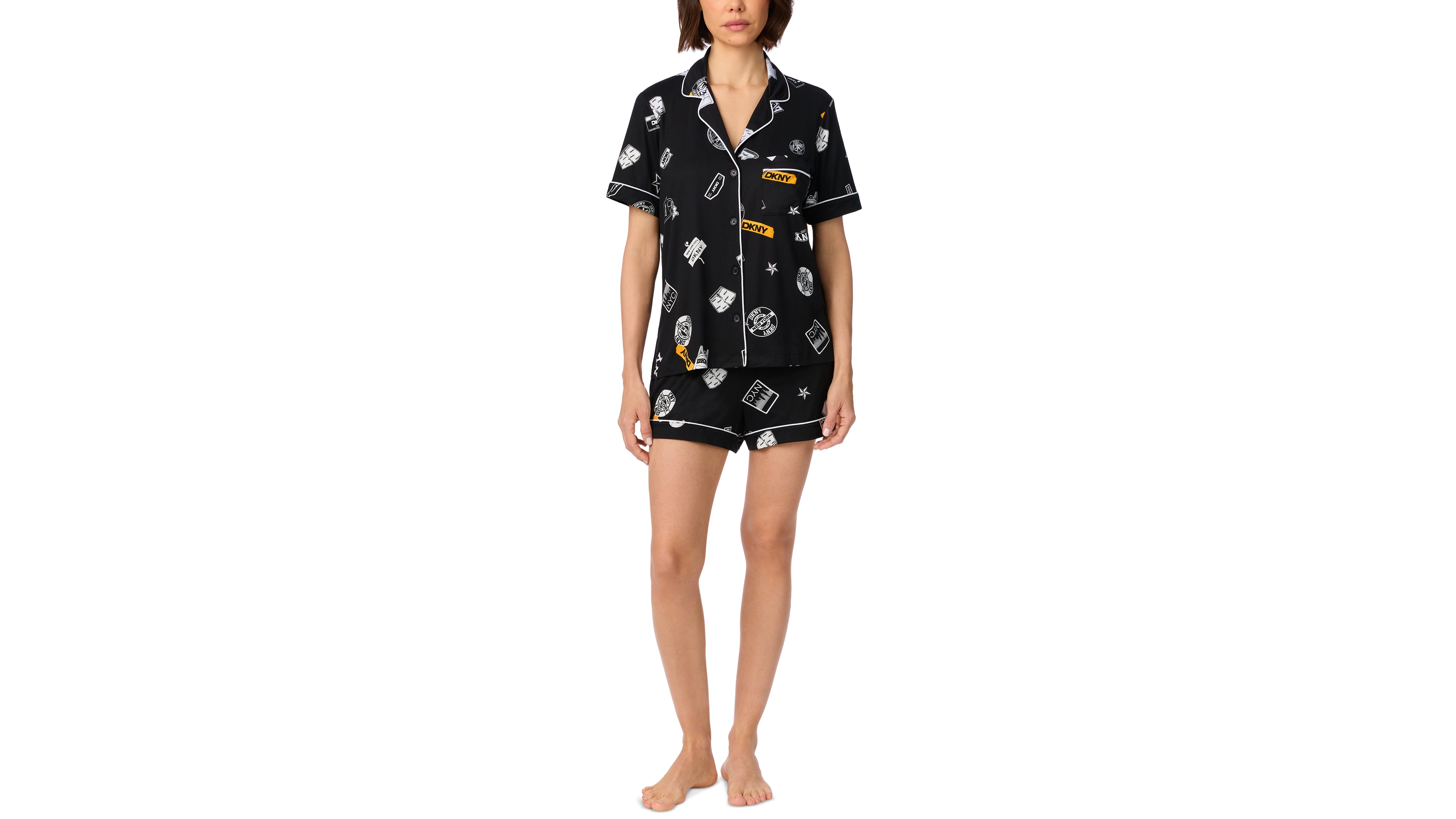 Dkny Women's Short-Sleeve Notch-Collar Top and Shorts Set