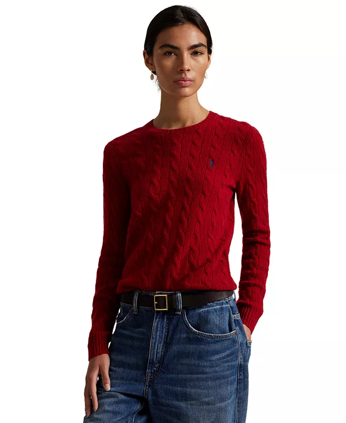 Women's Cable Wool-Cashmere Crew Neck Sweater - thumbnail 7