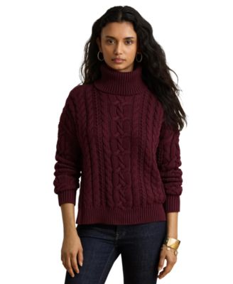 Women's Cable-Knit Cotton Turtleneck Sweater