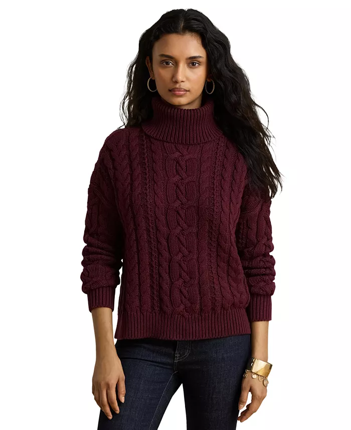 Women's Cable-Knit Cotton Turtleneck Sweater