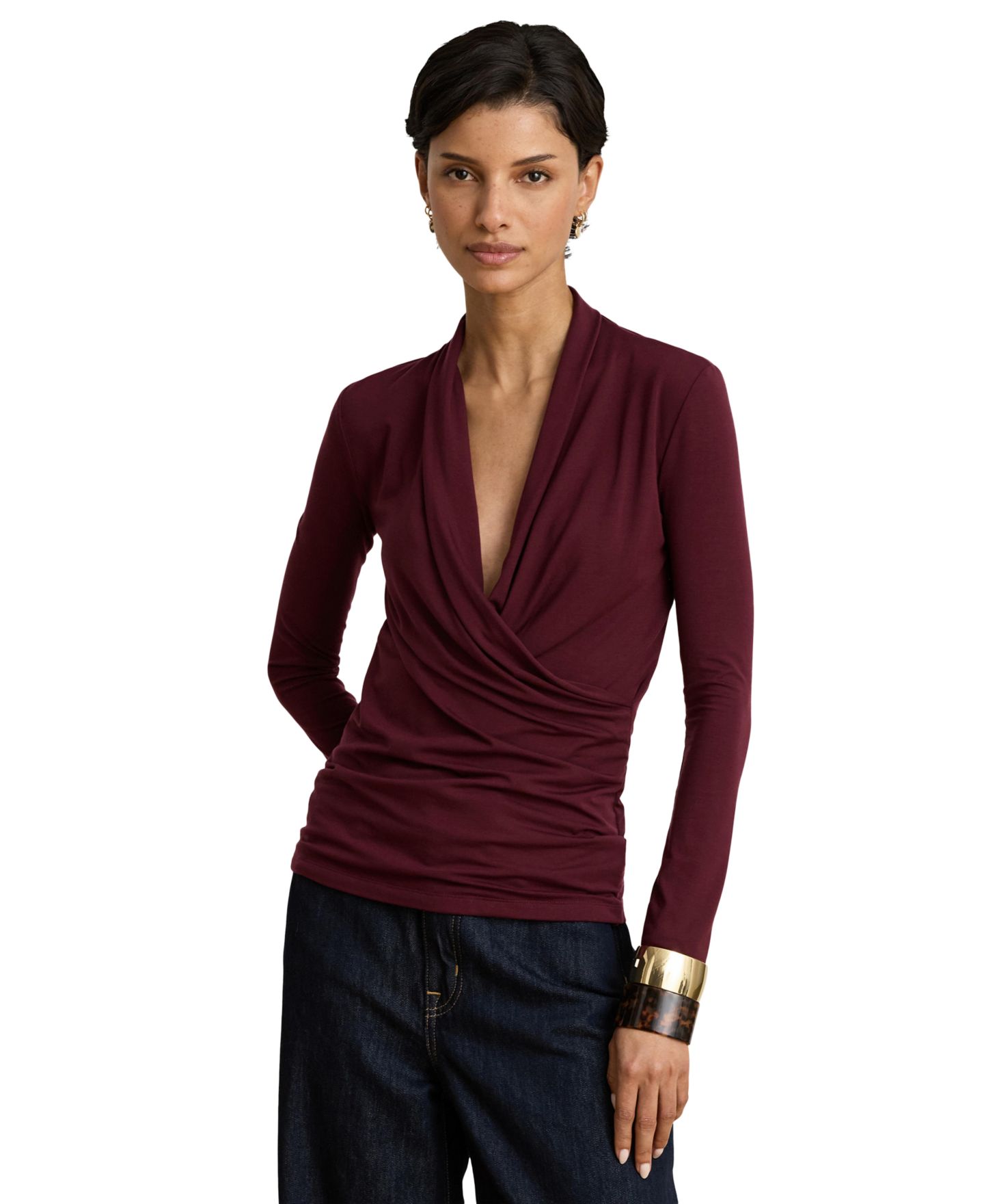 Женская блузка Lauren Ralph Lauren Long-Sleeve Surplice Blouse, цвет: Тёмный гранатовый — фото 1