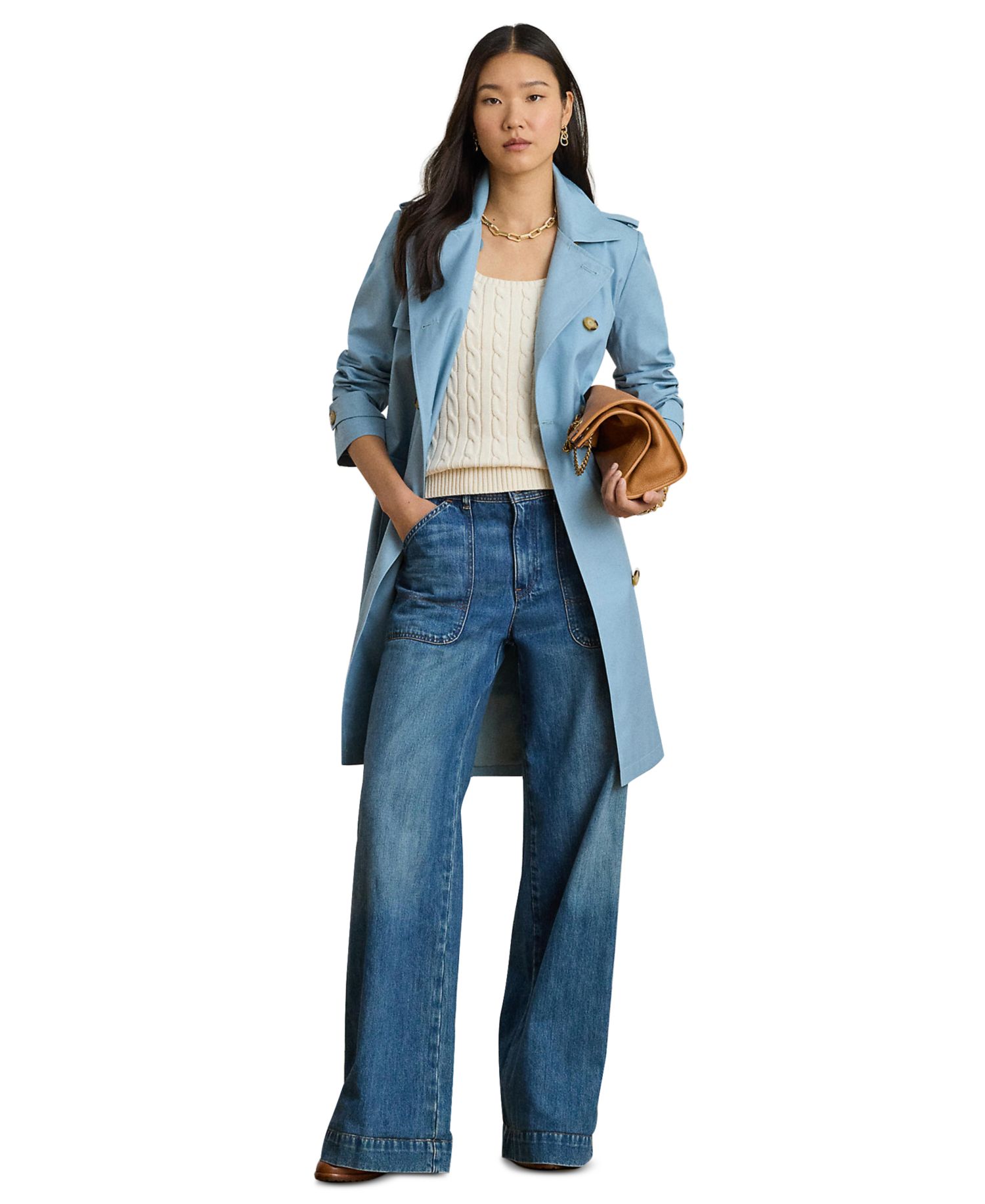 Petite Belted Water-Resistant Trench Coat