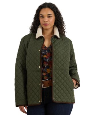 Plus Size Faux-Sherpa-Collar Quilted Jacket, Created for Macy's