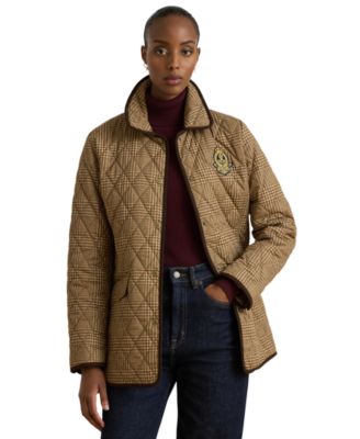 Women's Crested Quilt Diamond-Quilted Glen-Check Jacket