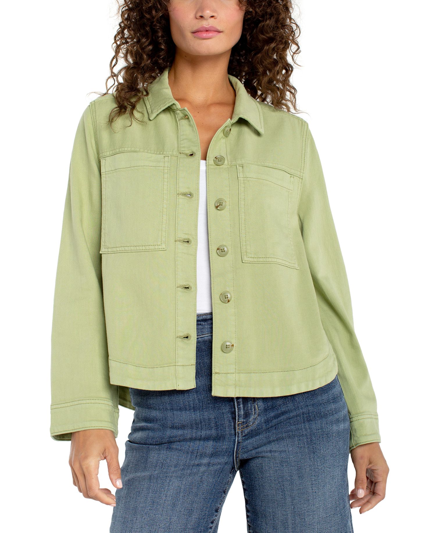 Petite Collared High-Low Denim Shacket