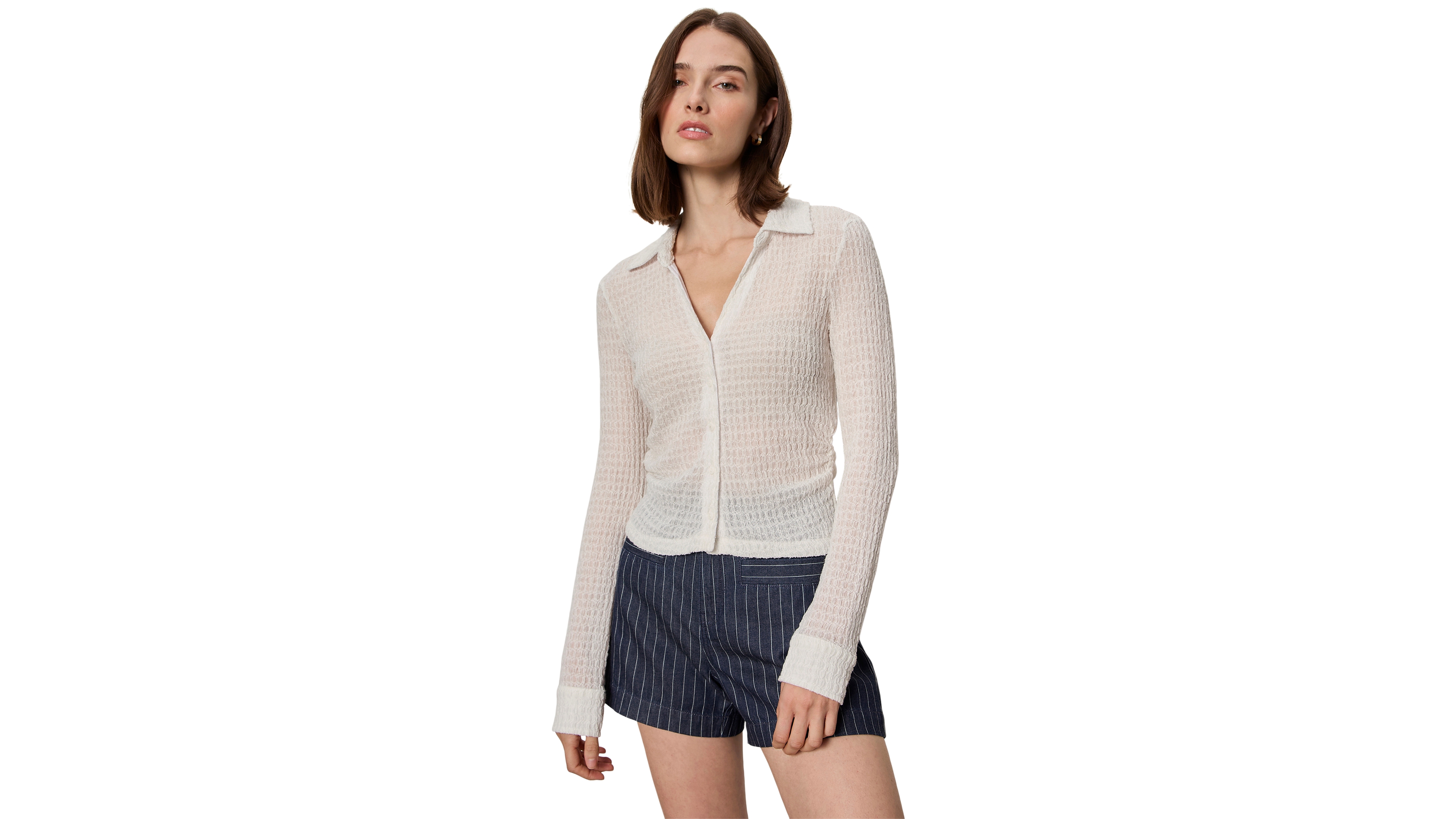Sanctuary Women's Juno Textured Long-Sleeve Spread Collar Shirt