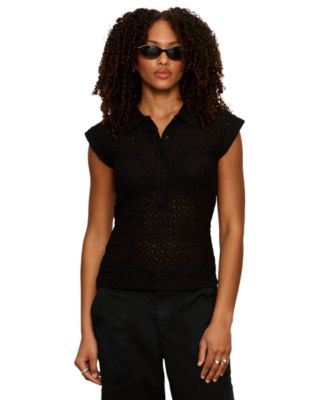 Women's Lace Muscle Sleeveless Collared T-Shirt