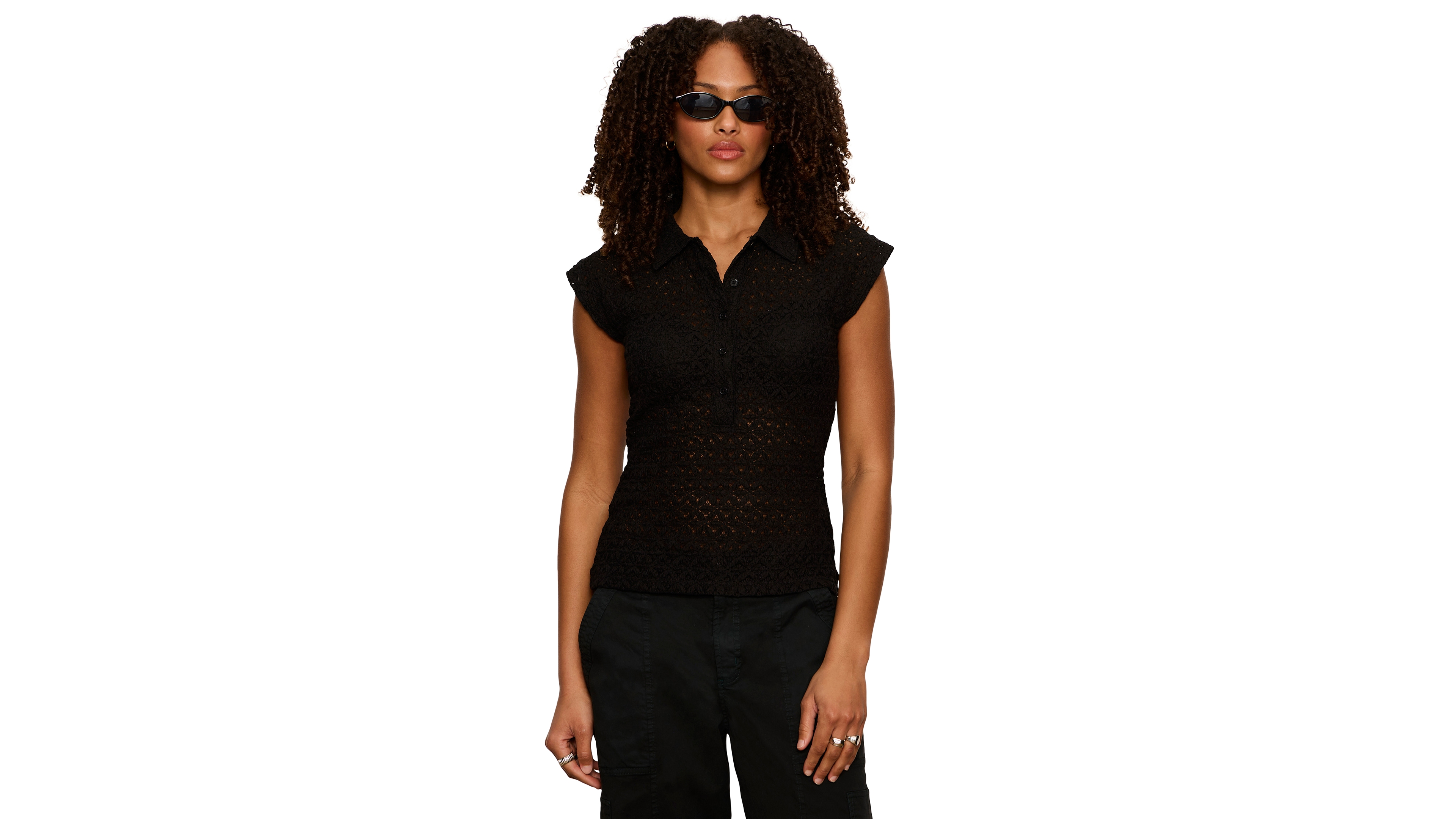 Sanctuary Women's Lace Muscle Sleeveless Collared T-Shirt